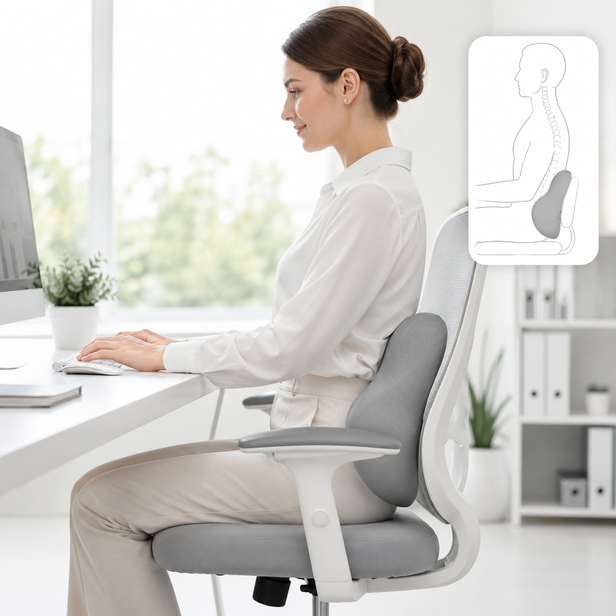 Cojín Lumbar Viscoelástico para Silla de Oficina y Coche